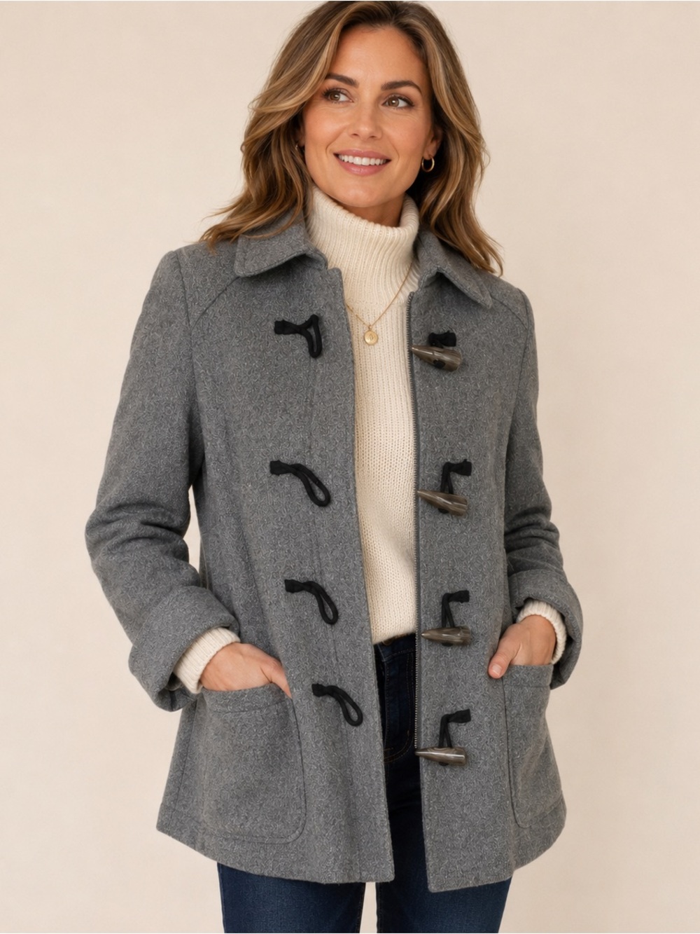 Banana Republic Gray Wool Blend Toggle Coat Jacket Horn Buttons Size Small
